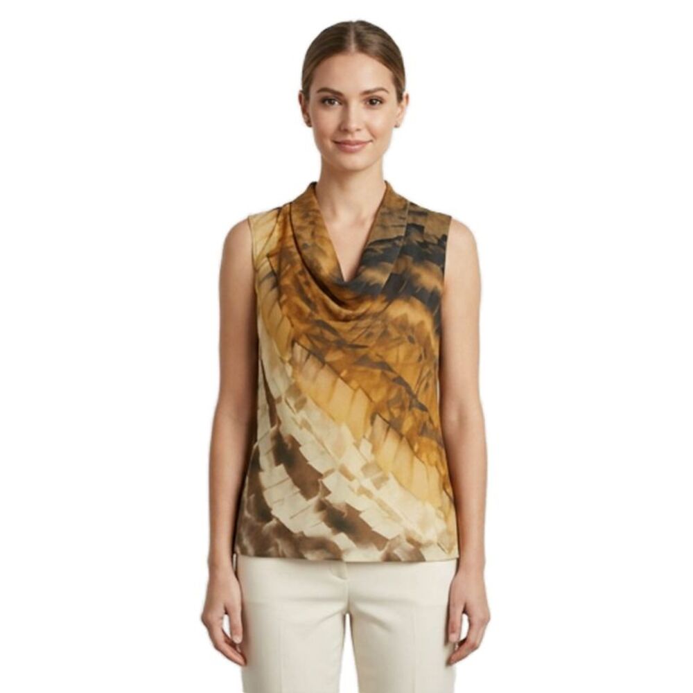 Nordstrom Collection Women Silk Abstract V Neck Sleeveless Blouse Size S